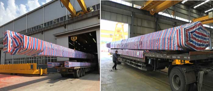 Factory loading of 32 m length beam of gantry crane 