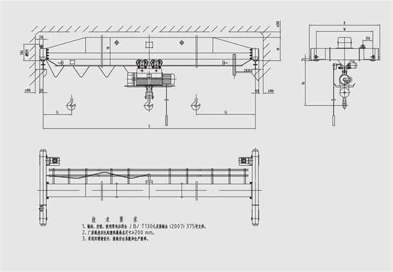 Design drawing of metallurgical single beam overhead crane