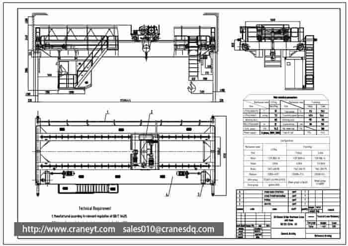 32 ton double girder overhead crane drawing