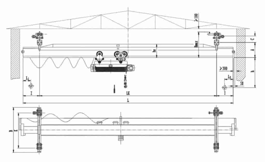 Single girder Electric Suspension Crane Design Drawings