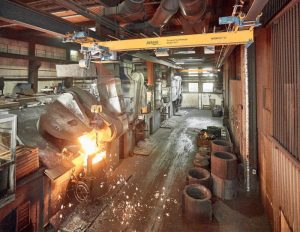 Demag’s charging crane at Baden-Wurttemburg; the manual hand wheel has been replaced by automatic control