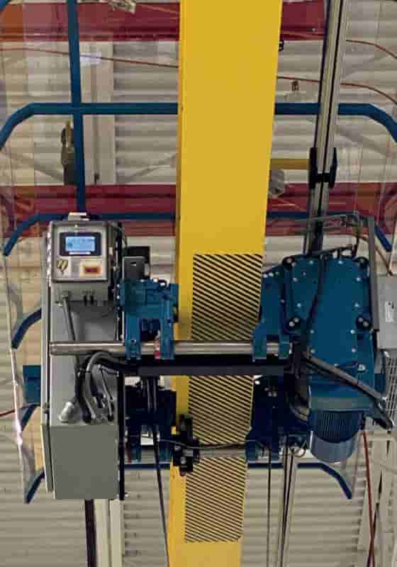 Laser-View Crane Sentry no-fly zone system mounted on a trolley hoist for load dependent zoning across