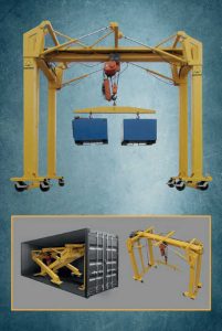 Air Technical’s self-erecting crane fits into a 20’ container.