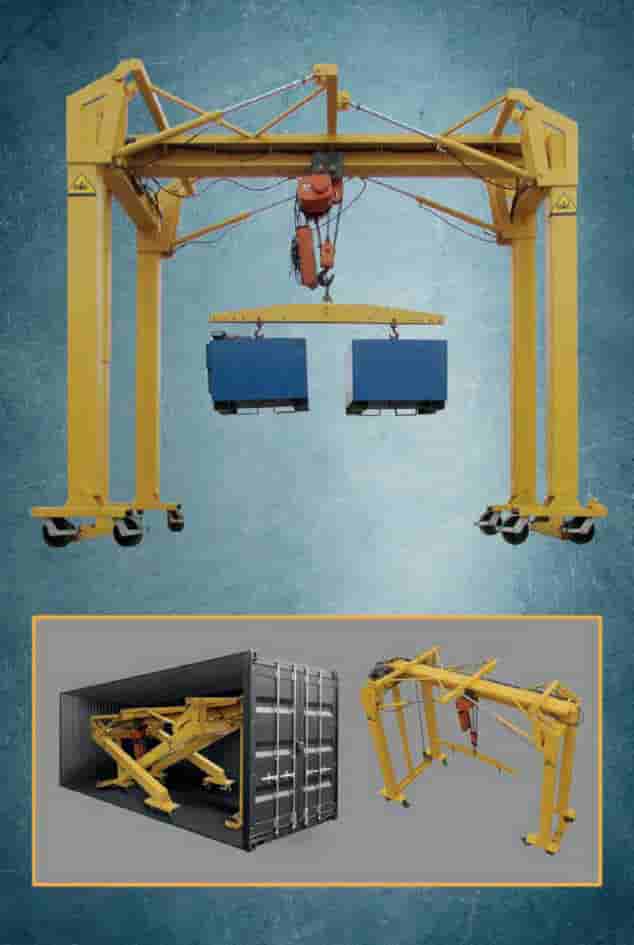 Air Technical’s self-erecting crane fits into a 20’ container.