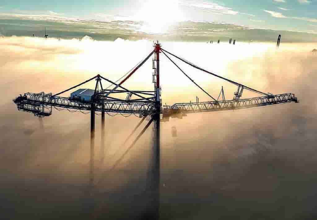 Liebherr’s container crane rises above the mists at Bremerhaven