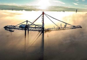 Liebherr’s container crane rises above the mists at Bremerhaven