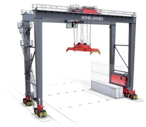 An electric mobile harbour crane from Konecranes in action.