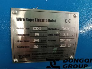 Electric hoist nameplate
