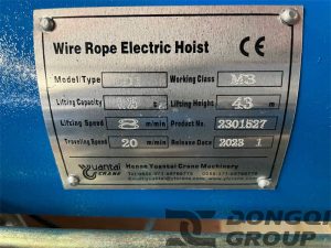 0.25 ton 43m wire rope hoist nameplate