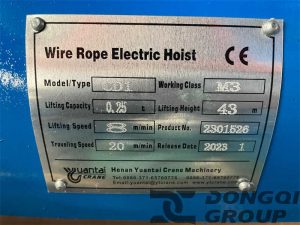 0.25 ton wire rope hoist nameplate