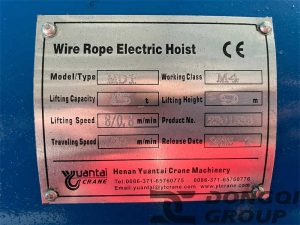 5 ton wire rope hoist nameplate