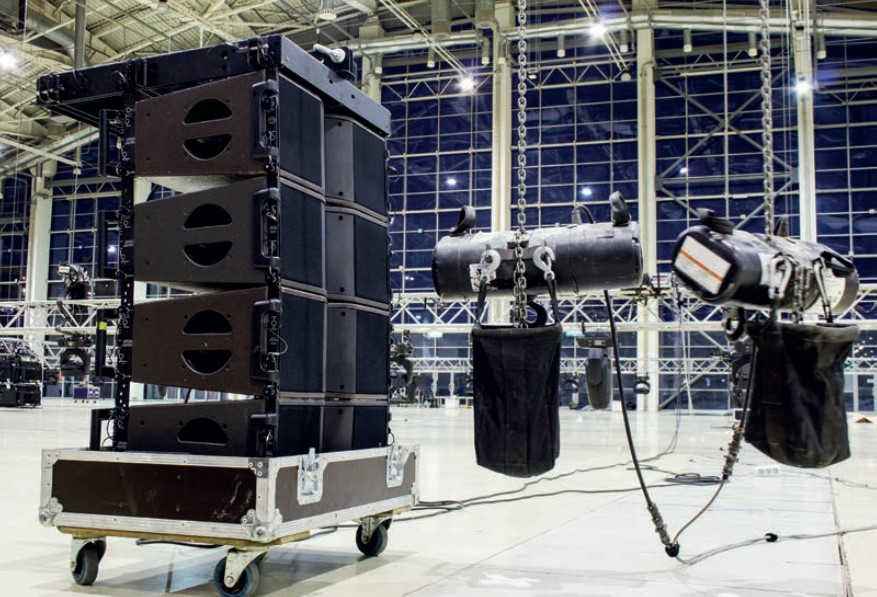 Entertainment hoists are typically black in colour and used temporarily.