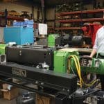 Thomas Kraus with a hoist that features one drum, two motors, and two gearboxes, adding redundancy safety for industries such as the metal process sector.