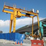 A MegaCrane 30t gantry crane installed at Nishimatsu Construction plant to lift the mud from a 60m deep tunnel in Singapore