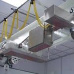 A twin-hook cleanroom dual-rail hoist with freestanding runway, from Electrolift