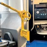 Skyhook’s articulated crane can be mounted on a push-along trolley.