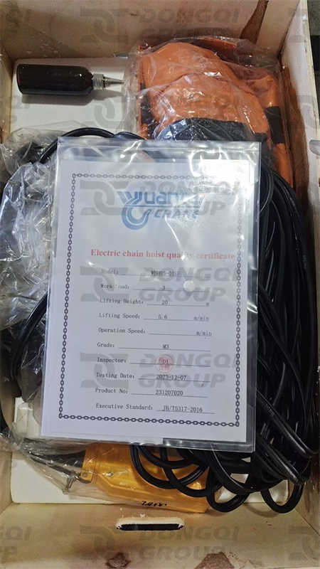 3 ton electric chain hoist quality certificate