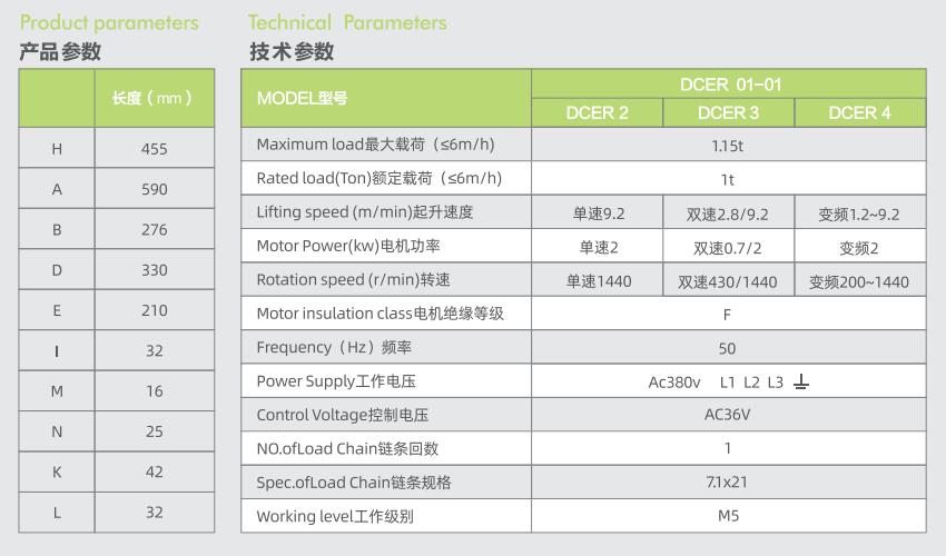 1 ton electric chain hoist High configuration product technical parameters