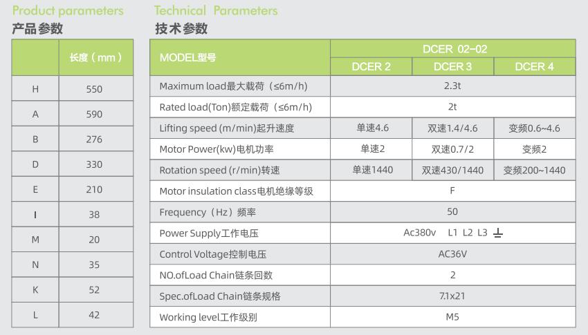 2 ton electric chain hoist High configuration product technical parameters